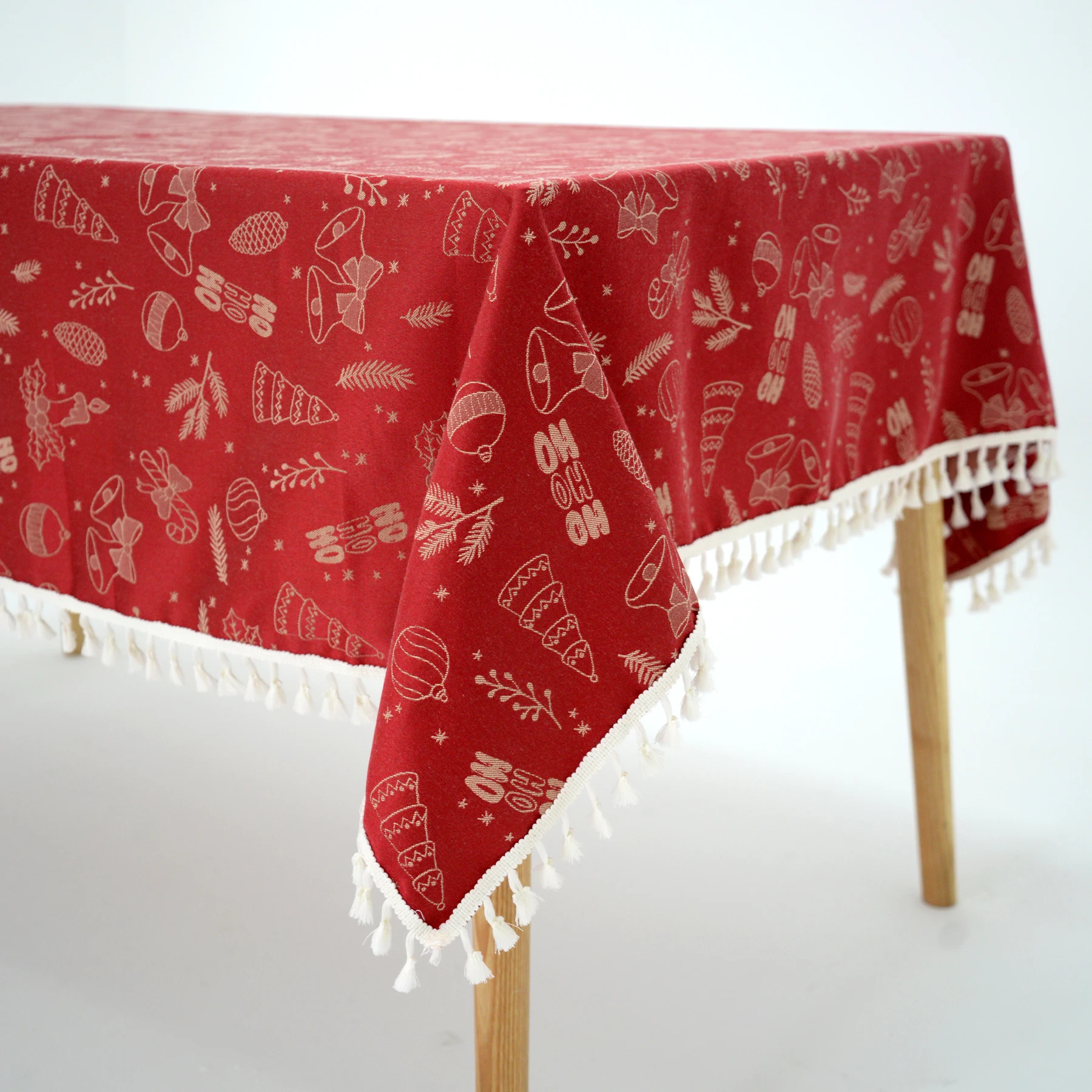 Christmas Tablecloth for Square Table, Heavyweight Fabric Table Cloths with Tassels, Wrinkle-resistant Durable Table Cover for D