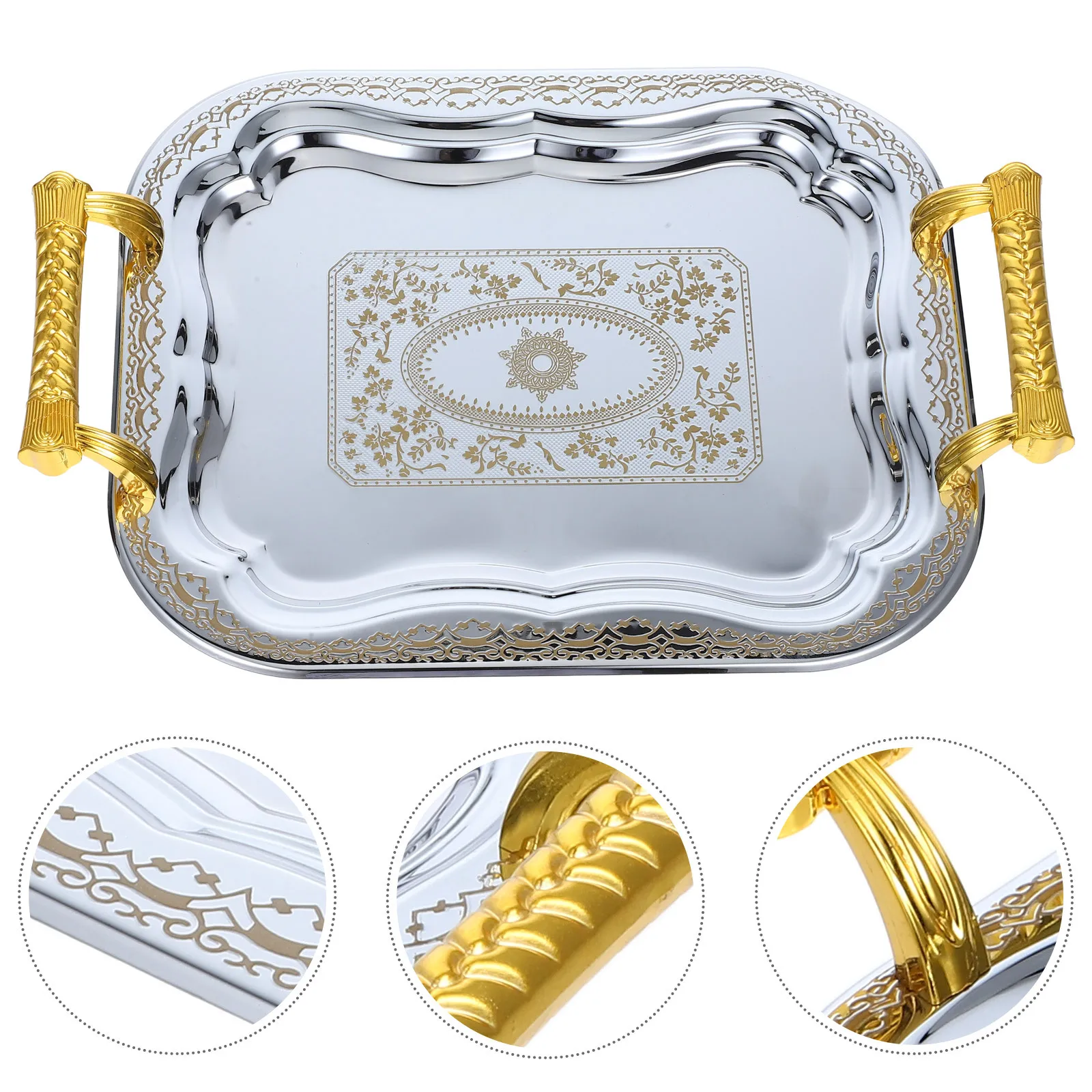 

Metal Serving Tray with Handles Rectangular Stainless Steel Fruit Plate for Home Office Picnic Appetizer Dessert Serving Platter