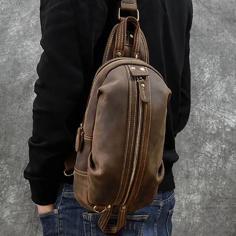 

Vintage Genuine Leather Crazy Horse Leather Men Chest Pack Mini Cowhide Messenger Gags Fashion Sling Bag Single Shoulder Bag