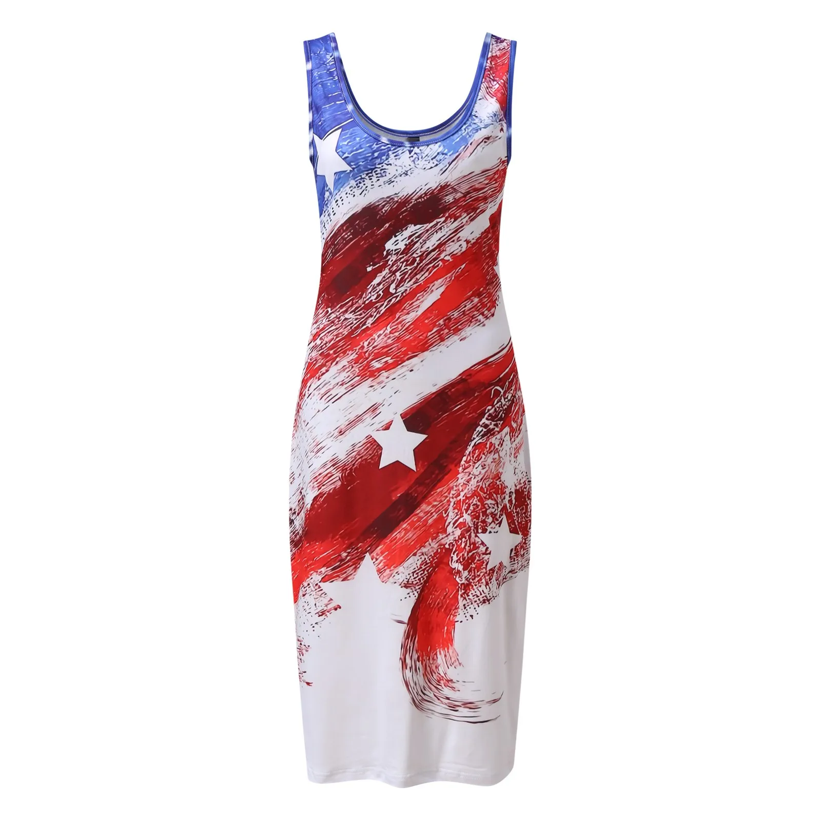 American Flag Print Womens Bodycon Slim Peach Hip Cami Vest Dress Sleeveless Dress Ladies Sexy Mini Dress Clubwear Vestido 2023