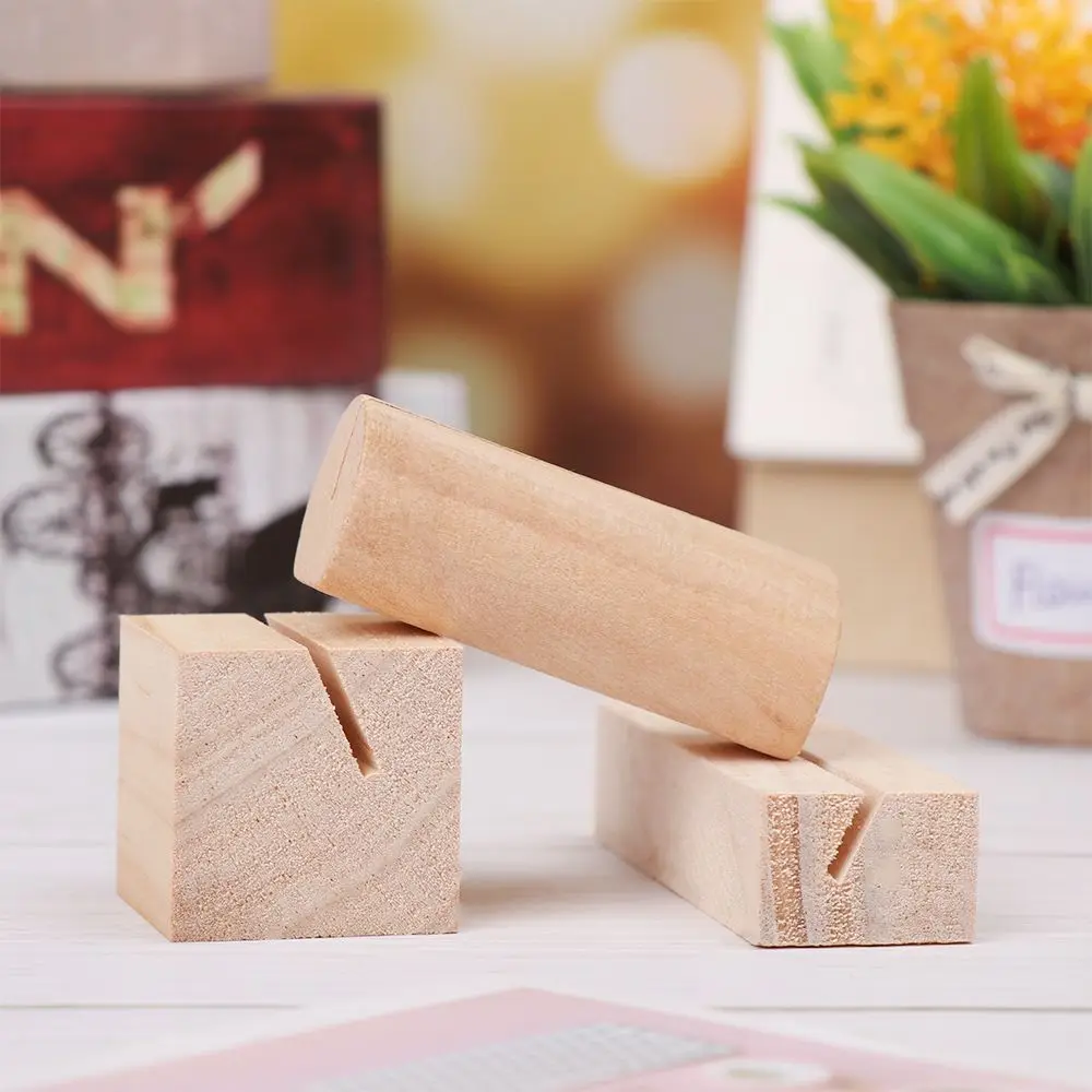 Decoration Round Shape Base Natural Wood Paper Clamp Table Numbers Holder Photos Clips Clamps Stand Picture Frame Place Card