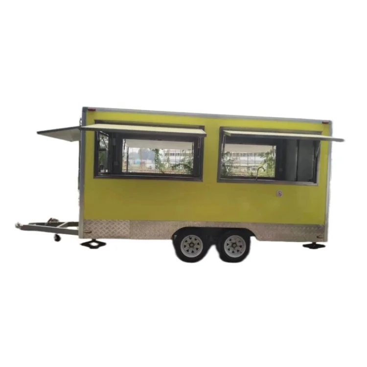 New Mobile Food Truck with Fast Food Cart and Pizza Station, Square Food Trailer for Winery Events and Hotdog Applications