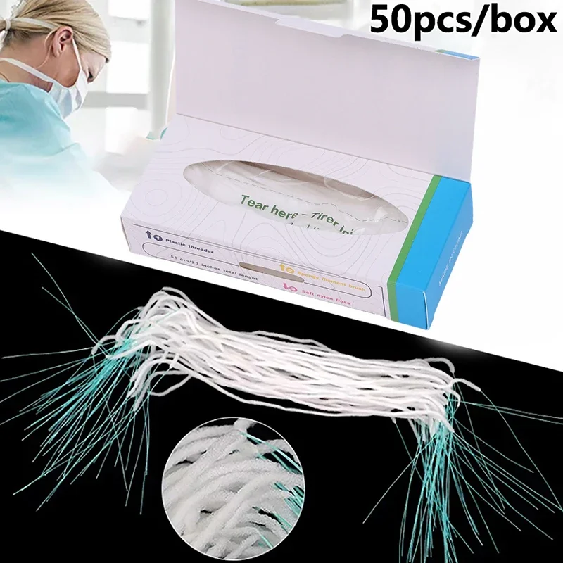 50 قطعة خيط تنظيف الأسنان النايلون مسواك عراف خيط تنظيف الأسنان توسيع Flosser متعدد الوظائف تنظيف سلك خط للأقواس تنظيف الفم