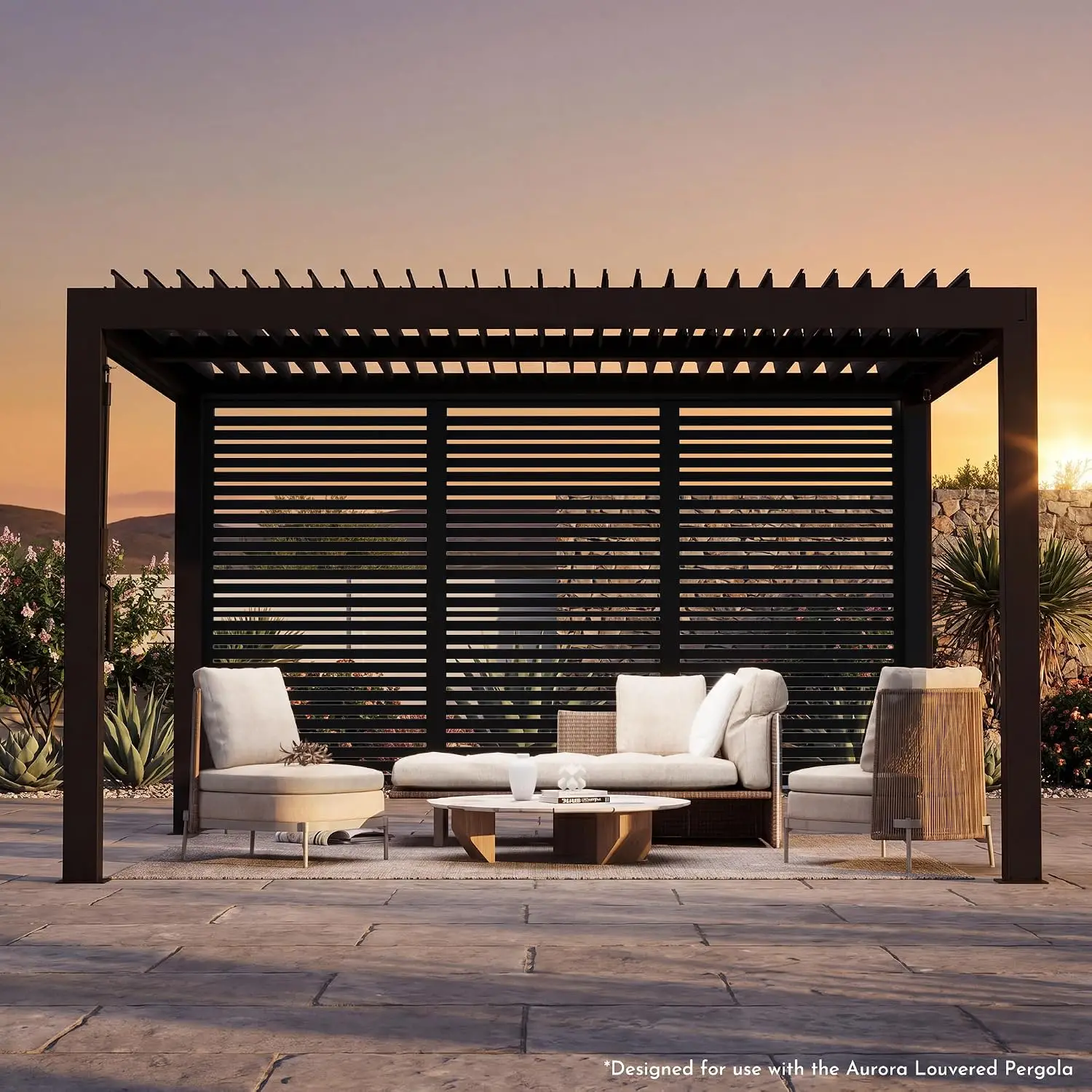 Louvered Pergola Privacy Screen 12ft Galvanized Steel Shade Panel Easy Install Modular Outdoor Black 1 Panel, Customized