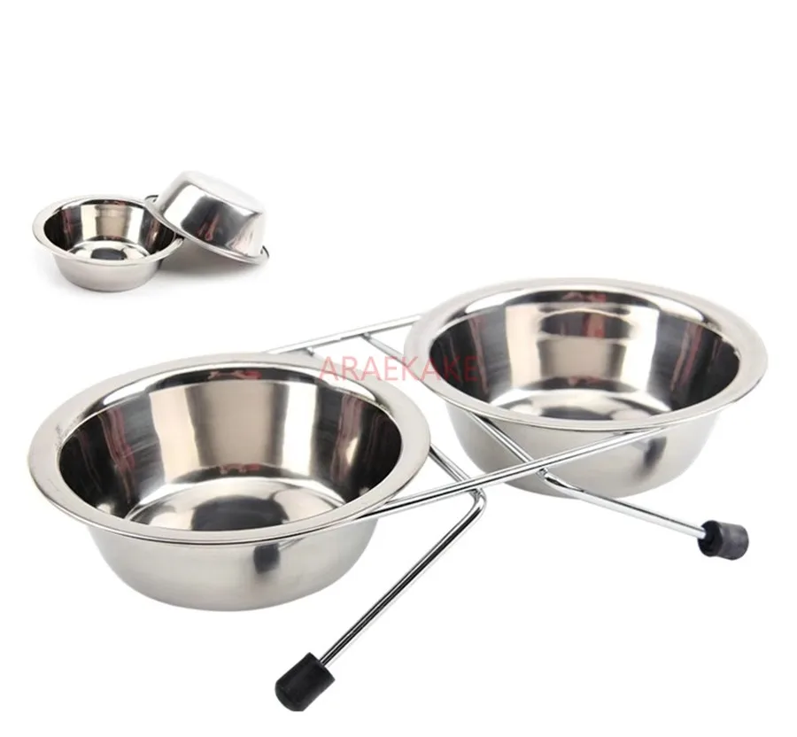 

3pcs Non slip stainless steel double high metal pet dog cat feeding bowl, two bowls
