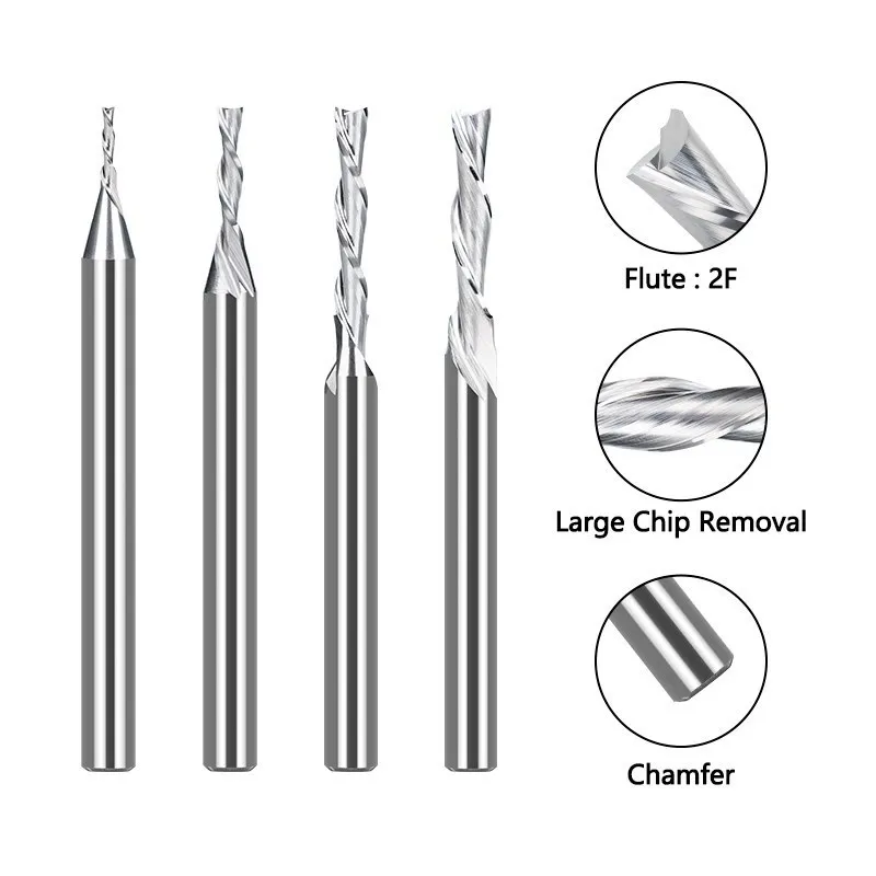 CMCP dół cięcia frez 1/8 Shank frez z węglika 2 flet CNC frez trzpieniowy do obróbki drewna MDF cięcia