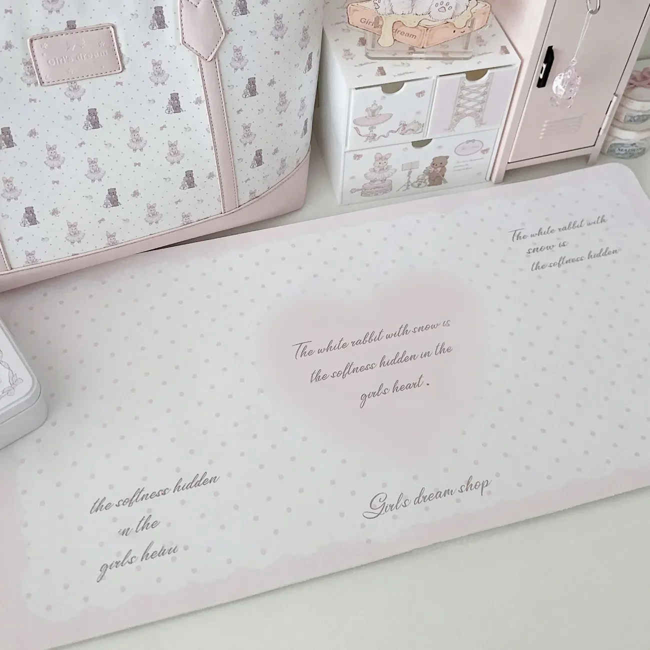 Leather Desk Pad Protector Pink Gradient Polka Dots Love Hea