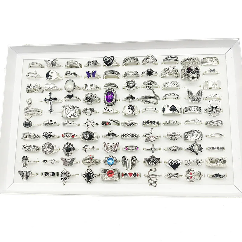 50 teile/los Großhandel Heißer Große Gefälschte Opal Geschnitzte Finger Ringe für Frauen Party Schönheit Kristall Blume Mond Sonne Schädel Crown bar Schmuck – Detail 22
