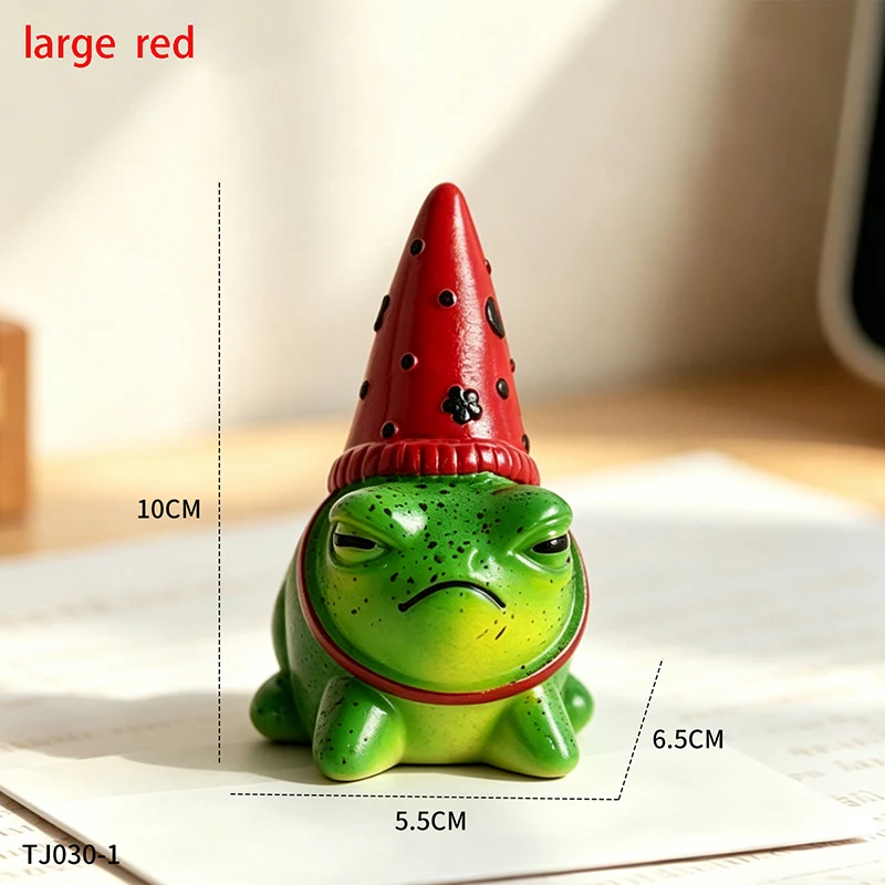Niedliche Grummelige Frosch-Figur aus Harz mit Gepunktetem Partyhut für Schreibtisch-Dekoration Lustiges Tier-Ornament Geschenkidee für Freunde