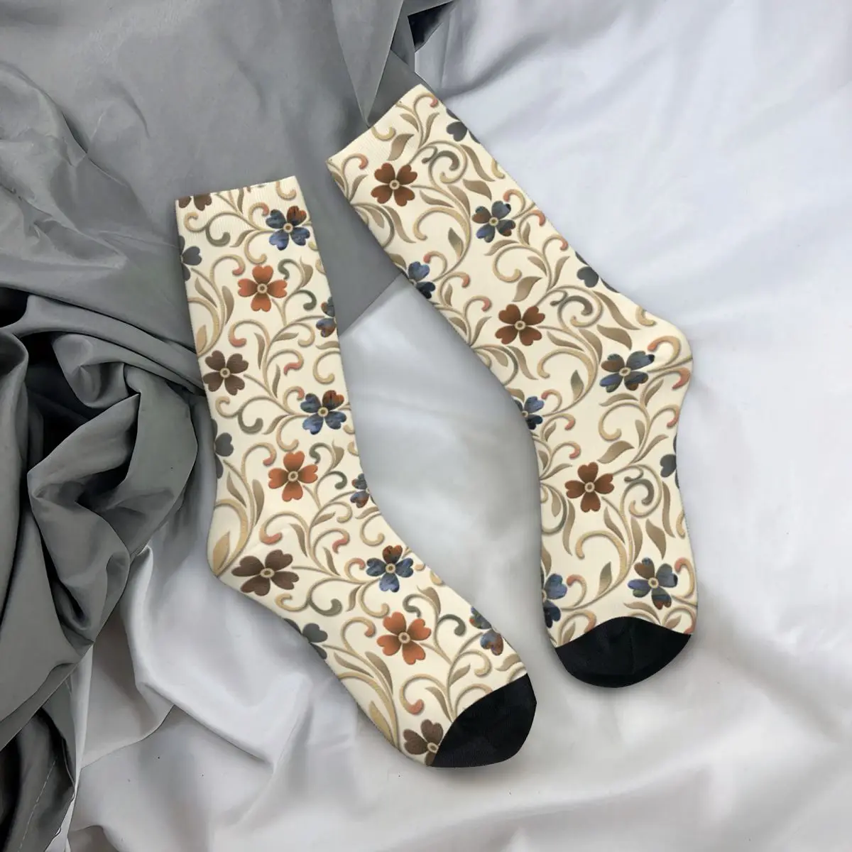 Vintage 3D Floral Flower Blossom Football Socks Warm Long Socks Accessories Christmas Present for Women Men