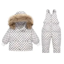 Children Winter Jackets + Jumpsuit 2pcs -30 Degrees Baby Clothing Sets Kids Snowsuit Baby Boy Girls Duck Down Coats Pants Suit