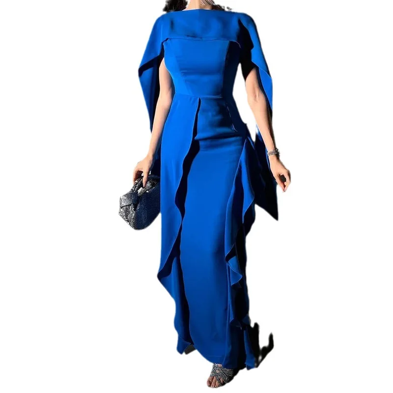 Spring Dresses Women Ruffles Blue Split Off Shoulder Sleeveless Party Prom Dress High Waist Casual Streetwear Elegant Vestidos