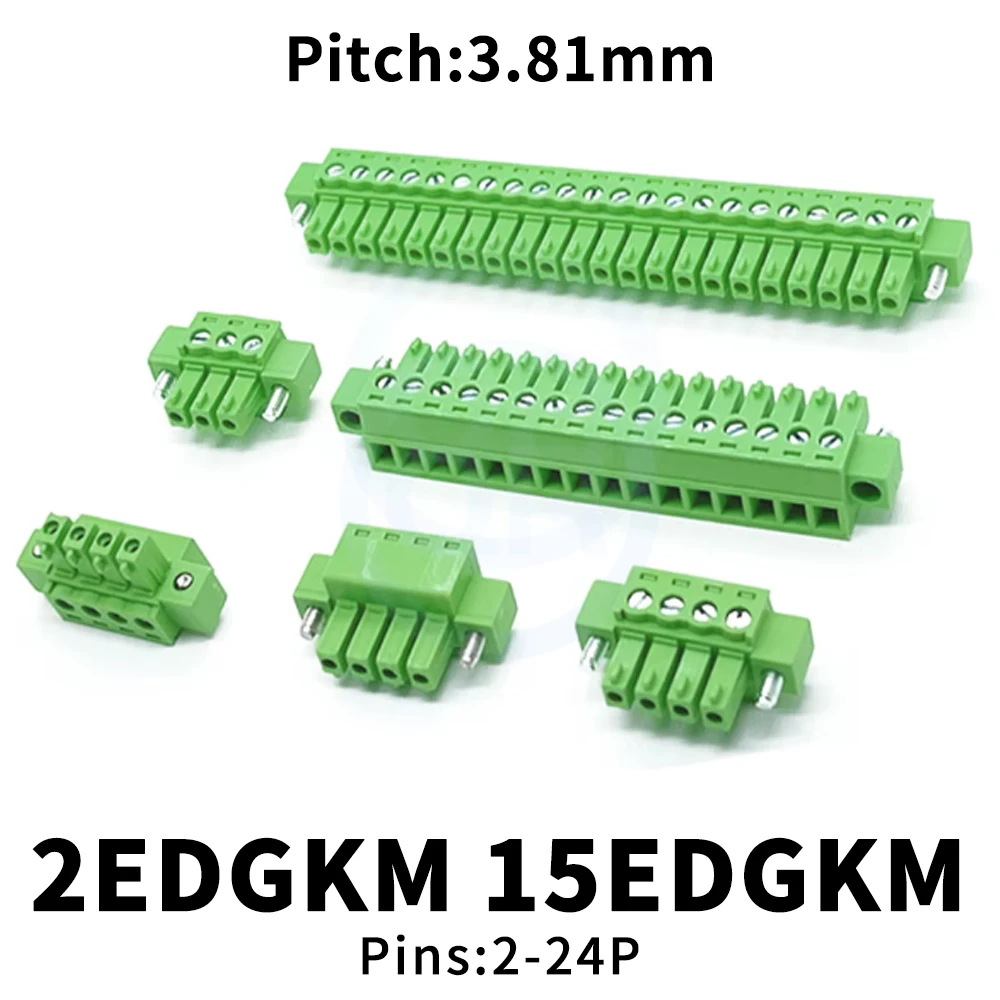 (10 peças) bloco de terminais plug-in 2edgkm 3.81mm com terminais de flange kf 15edgkm suporte de furo de plugue KF2EDGKM-3.81 2-24 pinos