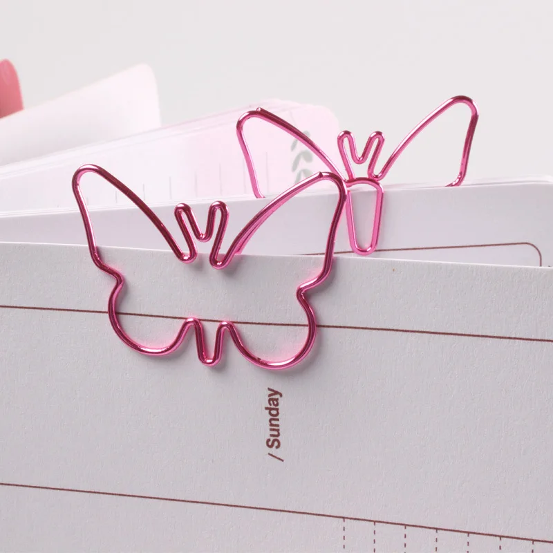 20Pcs/Box Pink Butterfly Shaped Paper Clip Cartoon Metal Paperclips Student Home OfficeStationery Supplies