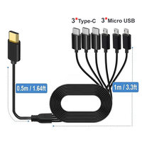 PD 1 to 6 Type C/Micro USB Splitter Cable 3 in 1 USB Multi Cable Fast Charing Cord For Phone MP3 Player and USB-C Smart Devices