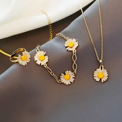 Fashion Daisy Flower Bracelet Necklace Ring Set of Three Simple Temperament Flowers Wedding Engagement Party Jewelry Accessories
