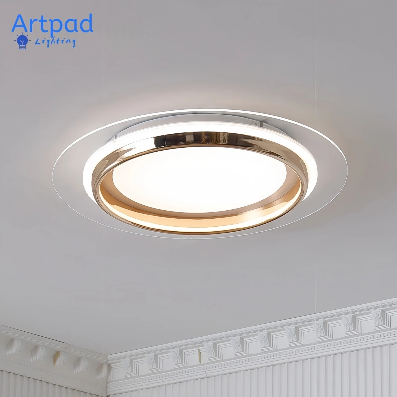 

Gold Chrome Black Ceiling Light Glass Modern Round 44cm 50cm 60cm Led for Bedroom Study Eye Protection Minimalist Ceiling Lamp