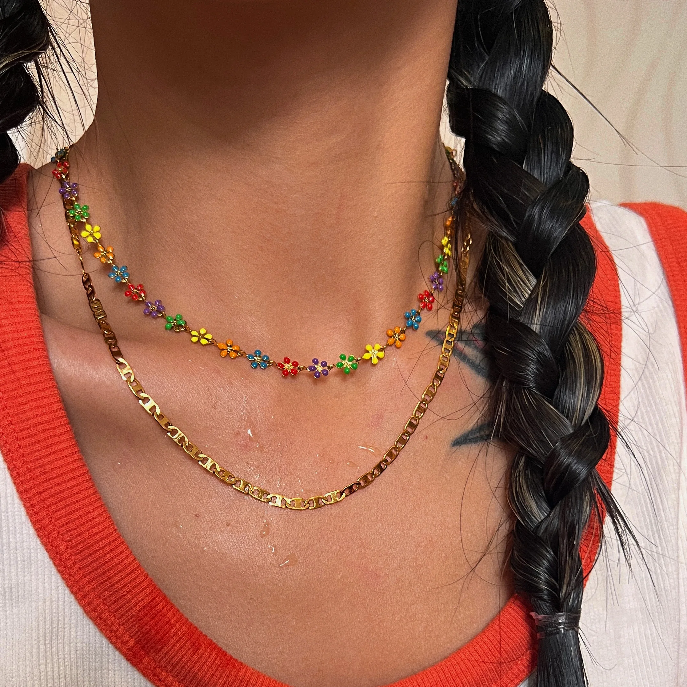DASEIN 2025 New Boho Colorful Small Flower Necklace Stainless Steel Tarnish Free 18k Gold Plated High Quality Jewelry for Girls