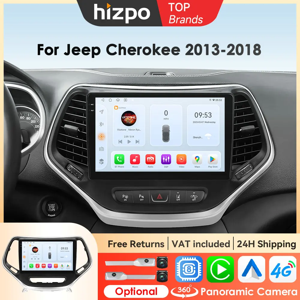 Hizpo Android 14 Carplay Auto WIFI + 4G Per Jeep Cherokee 2013 2014 2015 2016 2017 2018 GPS Autoradio Lettore Video Multimediale SWC
