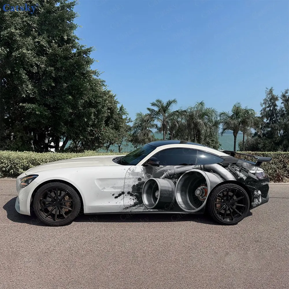 2pcs Twin Turbo Engine Frenzy, Durable, Fade-resistant, Enhance Vehicle Aesthetics With Bold Artistic Design Car Vinyl Wraps