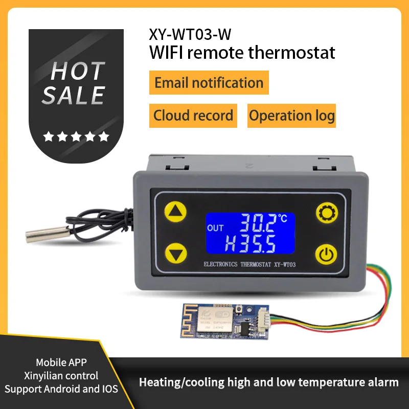 Digital WIFI Remote Temperature Controller Module Heating Cooling Thermostat DC 6-30V Modbus High/Low Alarm Cloud Record