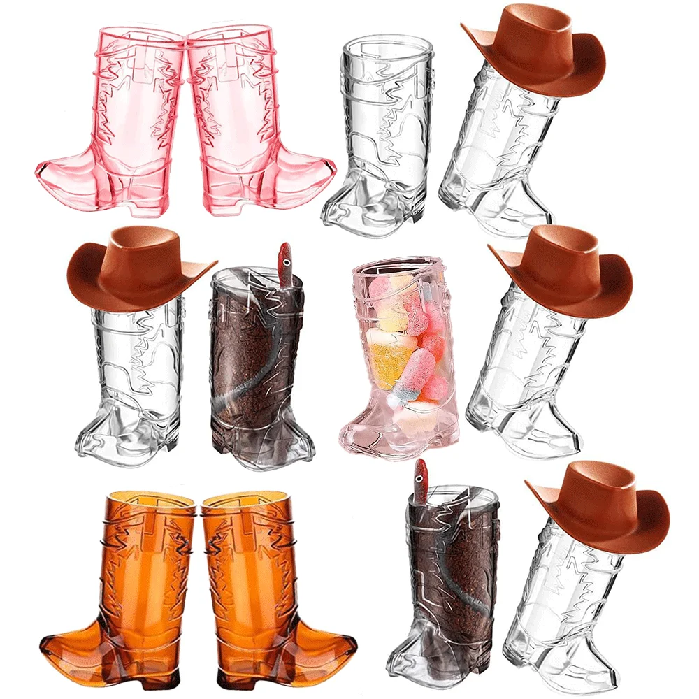 Mini botas de vaquero, vaso de chupito, 1oz, fiesta de vaquero occidental, Mini sombrero para pastel, vaso de chupito de plástico, boda occidental, cumpleaños, despedida de soltero