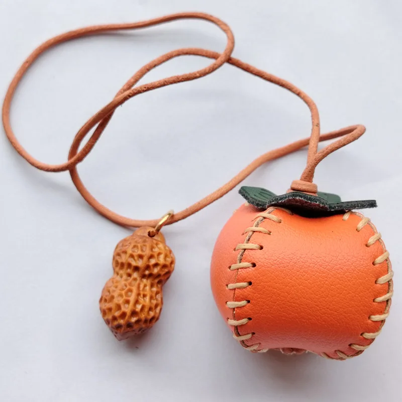 Genuine Leather Handmade Pendant First Layer Cowhide Bag Fashion Pendant Fun And Cute Key Pendant Christmas Eve Apple Bags Charm