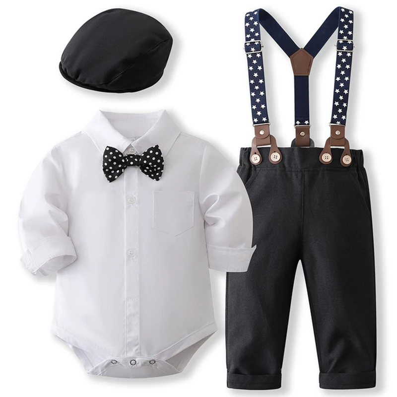 

5Piece Spring Newborn Baby Clothes Set Fashion Gentleman Tie Bodysuit+Pants+Hat Boutique Kids Clothing Toddler Boy Outfits BC449