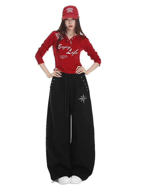 Women's Jazz Dance Outfit Sportswear Performance Costume Street Dance Fitness Set Long Sleeve round Neck Cotton T-Shirt And P...