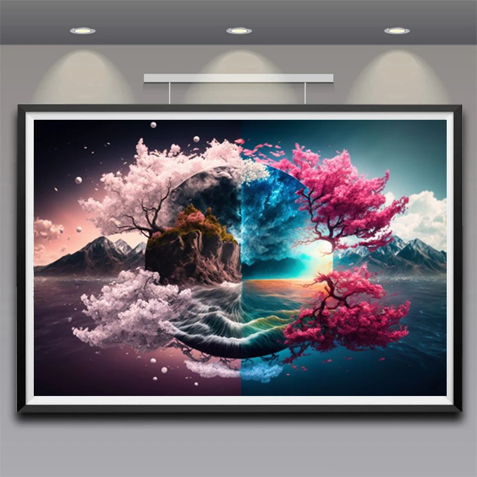 Diy mosaico de diamantes paisaje árbol Taichi bordado completo Yin Yang ocho Trigramas arte decoración del hogar regalo hecho a mano