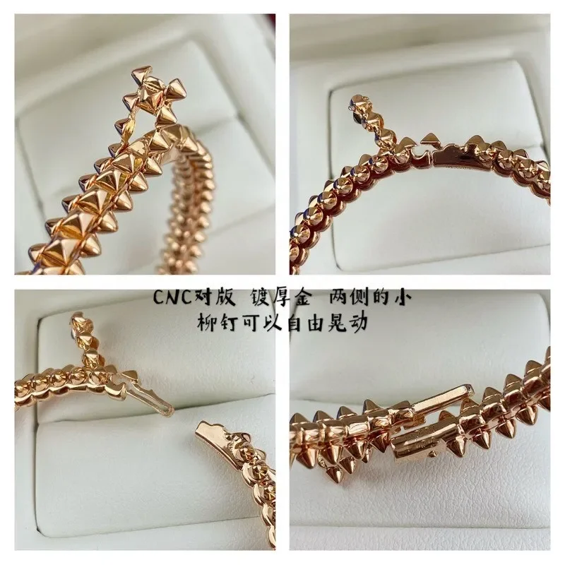 Top luxury Brand V gold Jewelry For Women Rose Gold Punk Rock Hip-hop Lozenge Bracelet Steam-punk Bangle  Around Rivet Bangle ct