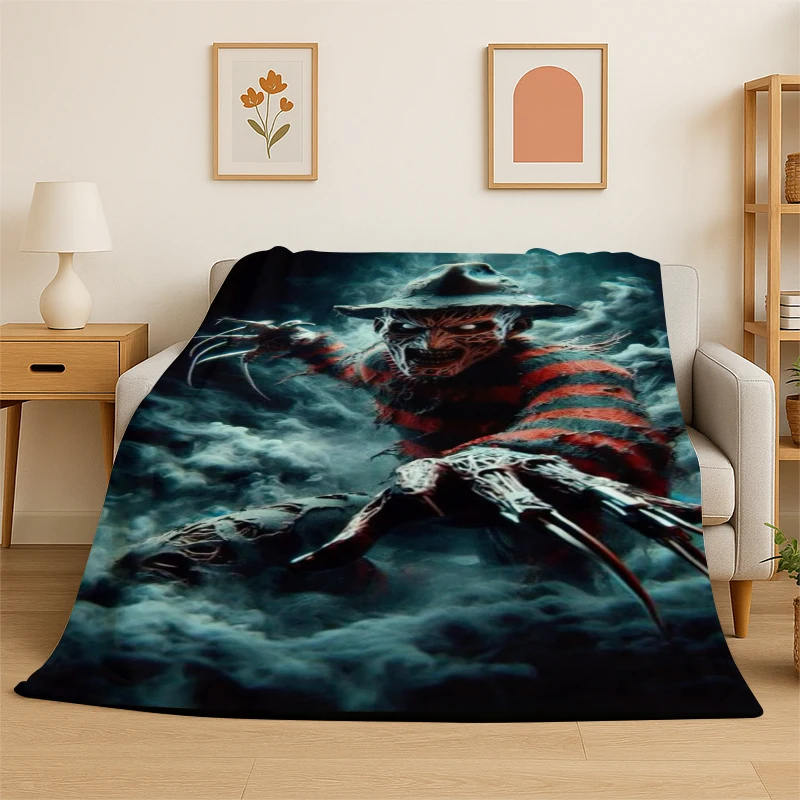 Horror Movie Character Chucky S-Scream Cartoon Flannel Blanket Soft Warm Throw Blanket for Bedroom Living Room Bed Travel Gift