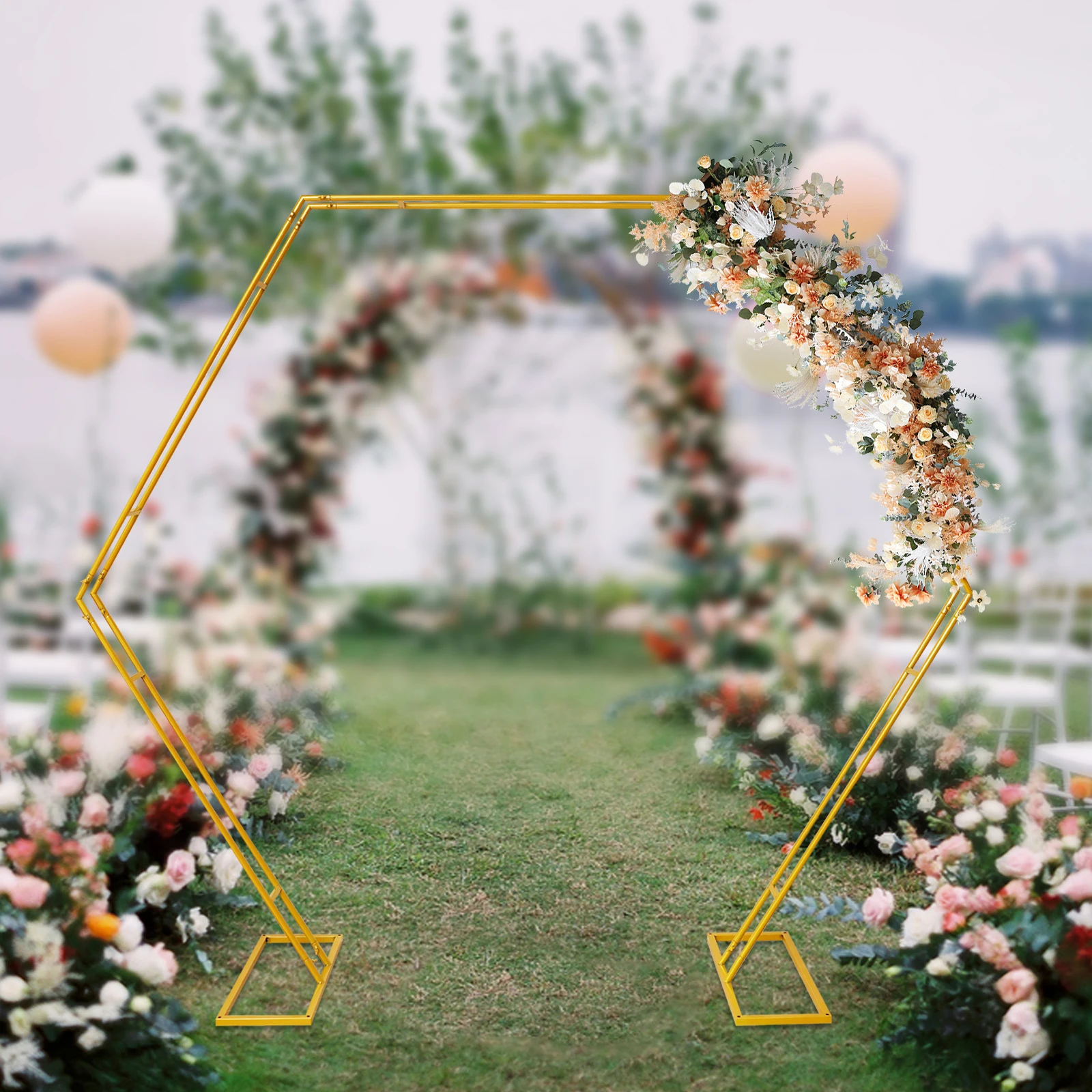 

Hexagonal Double Tube Wedding Bracket 2.5X2.2M Backdrop Stand Flower Balloon Arch Frame Decor