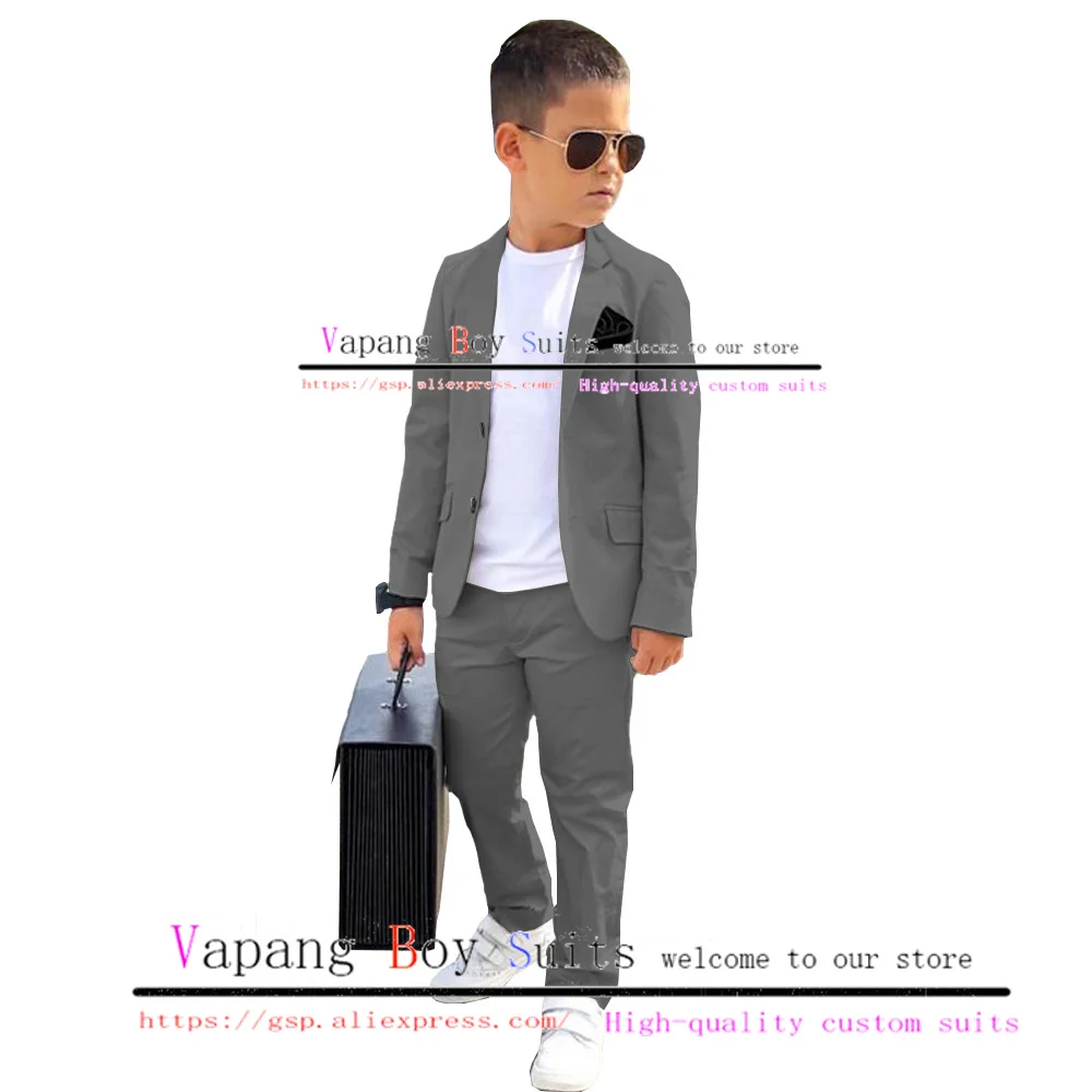 Beige Boys Suit Jacket Pants 2 Piece Set Wedding Tuxedo Summer Casual Kids Blazer Fashion Single Breasted Clothes