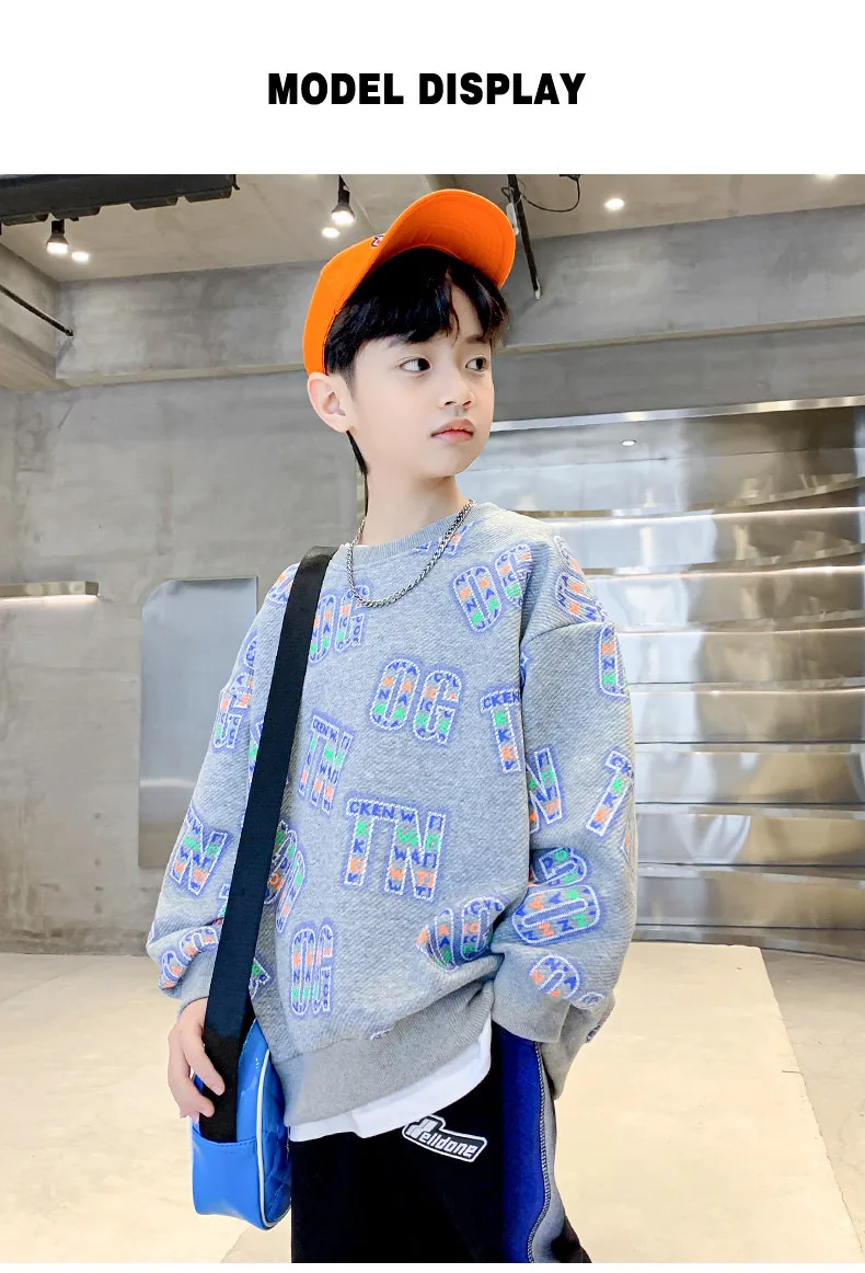 Kinder Frühlings- und Herbstmode Bedruckter Pullover Sweatshirt Baumwolle Kinder Locker Lässig Koreanische Teenager-Jungenkleidung Alter 4 bis 14 Jahre – Detail 3