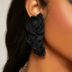 Fashion Women Fabric Flowers Earrings Ear Studs Black Pink Flower Women's Sexy Elegant Casual Jewelry Accessories