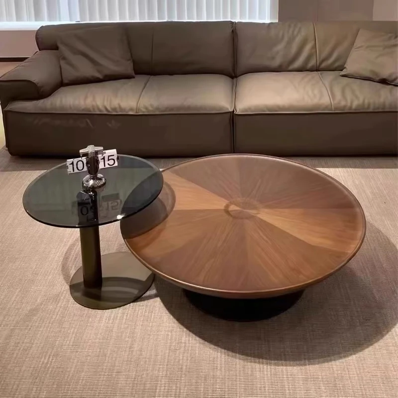 

Modern minimalist coffee table set with side table wood metal frame