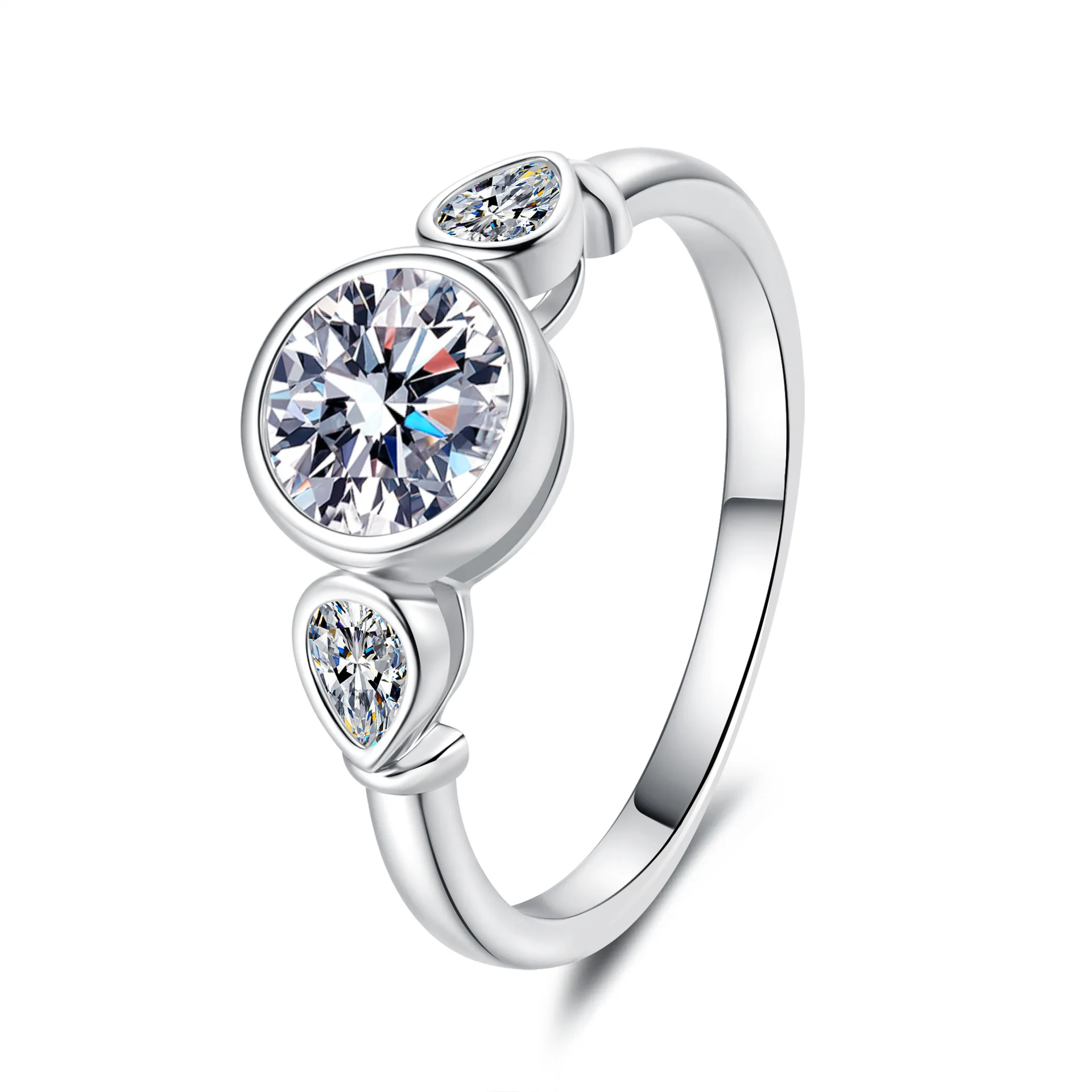 

Aesthetic Round Bezel Pear Shape Bubble Ring 1.6ct Women Moissanite PT950 Platinum Romantic & Exquisite, Ideal for Gift