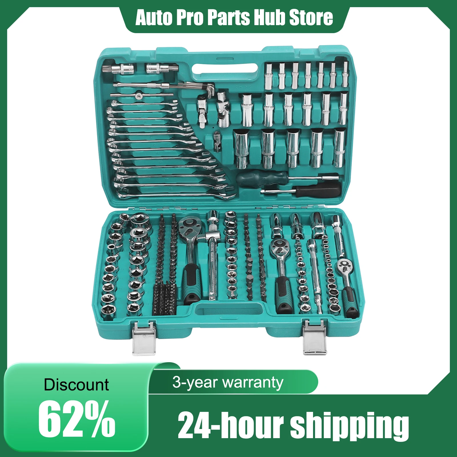 ชุดด้ามขันหัวต่างๆ, ชุดประแจบล็อก, กล่องประแจแบบมีวงล้อ 216 ชิ้น, เหล็กโครเมียมวานาเดียม, ผ่านการอบชุบ, ผิวขัดเงา, ป้องกันสนิม