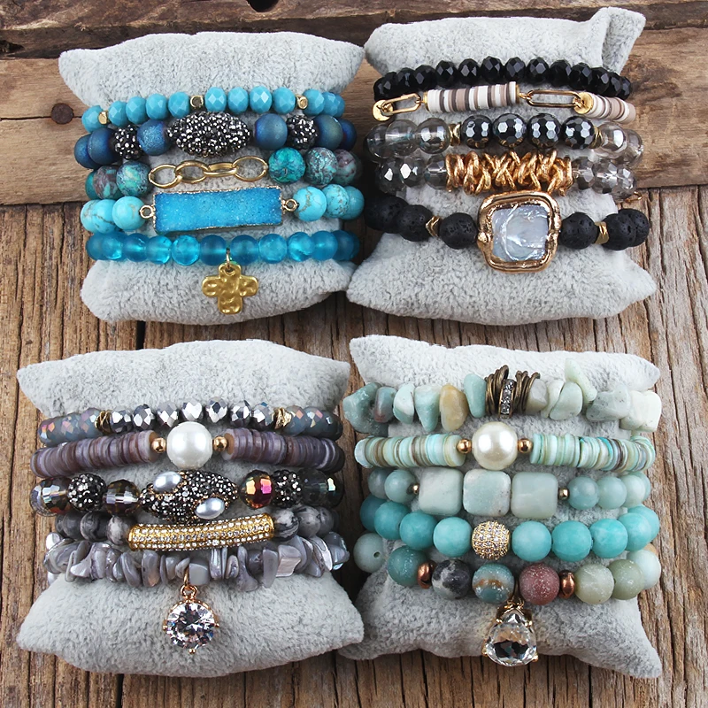 Fashion Boho Beaded Bracelet Sets Multi Stone 5pc Stack Bracelets Set For Women Jewelry Friends Birthday Gift ffcfcccccccccccccc