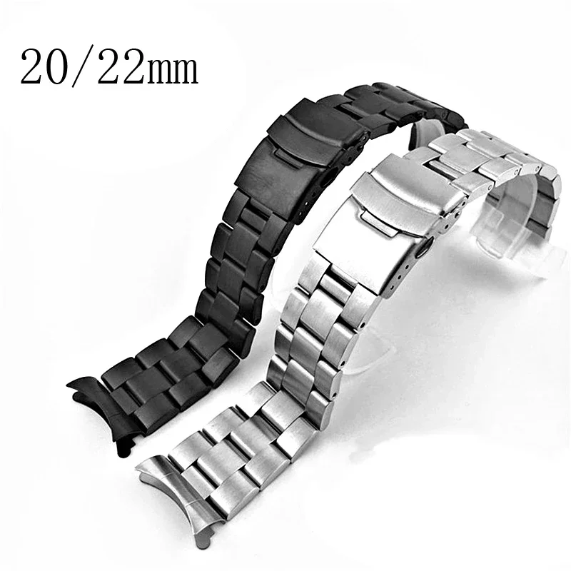 Horloge Bnad Duiken Horloge Met Gebogen Stalen Massief Dubbele Veiligheidssluiting 20 22Mm Band Voor Seiko Casio Armani Tissot Burger Horloge