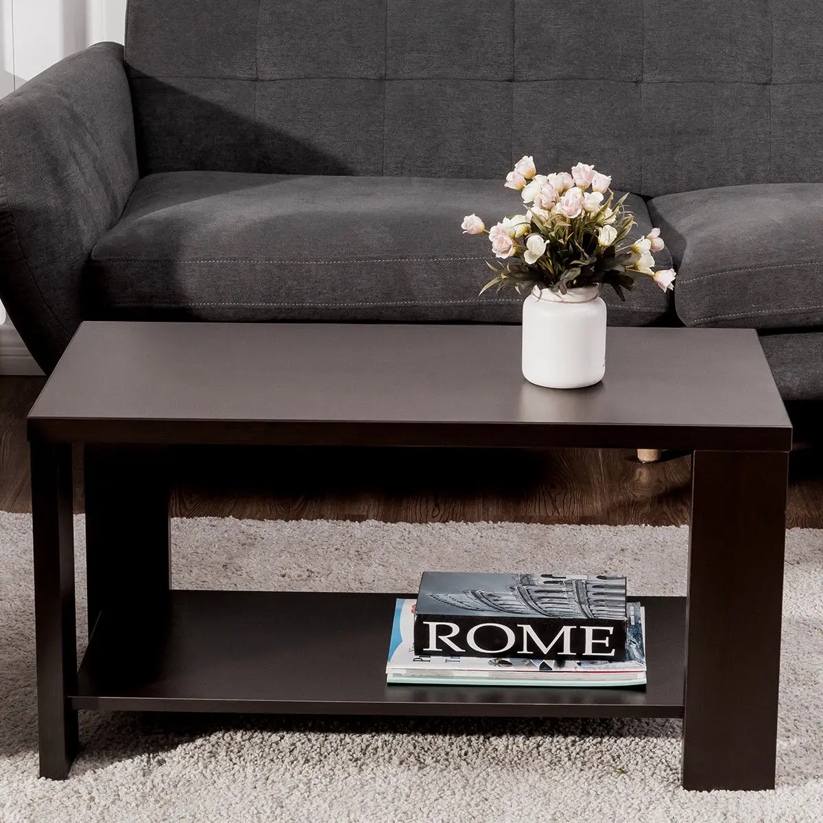 Giantex Coffee Table Rectangular Cocktail Table Wood Modern Living Room Furniture with Storage Shelf image 3