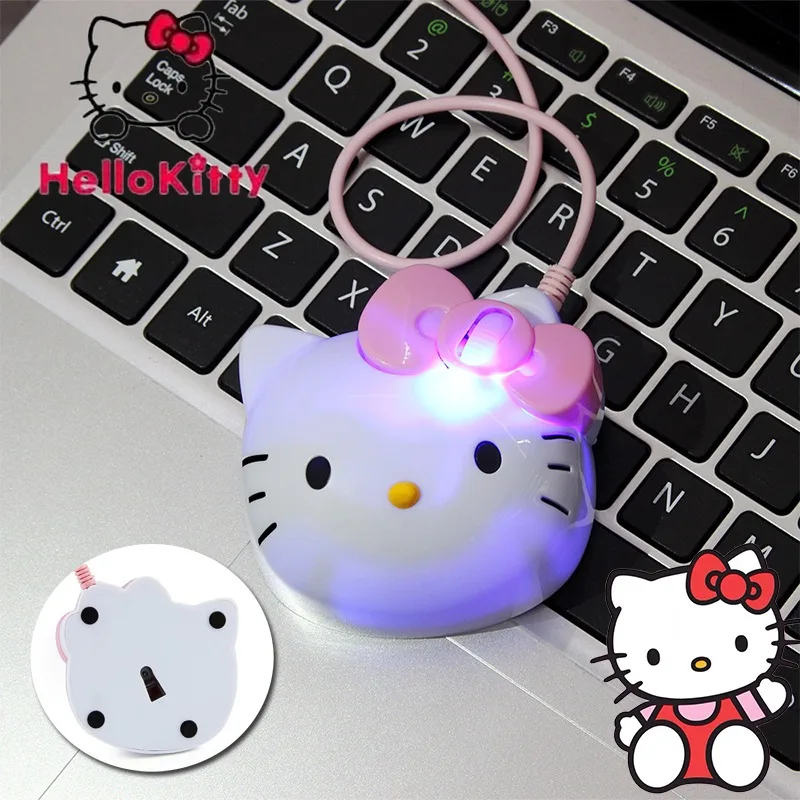 Nuovo Hello Kitty Mouse fotoelettrico simpatico cartone animato creativo femminile Laptop interfaccia USB Mouse cablato animazione accessori per