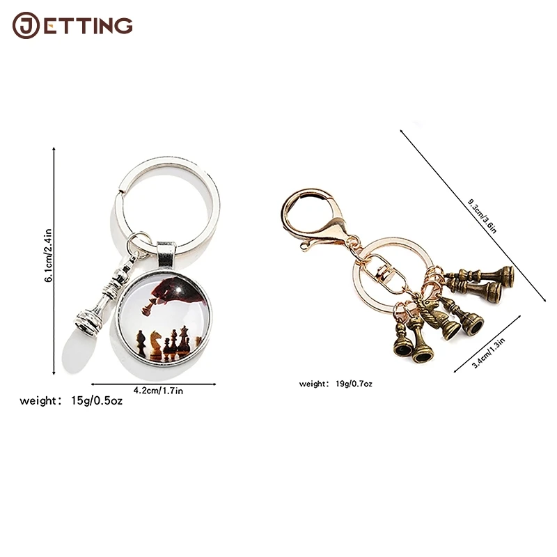 Chess Piece Keychain com Glass Dome Pingente, Xadrez Piece, Car Keychain, Amantes Presente, Metal Chaveiro, Moda, 1