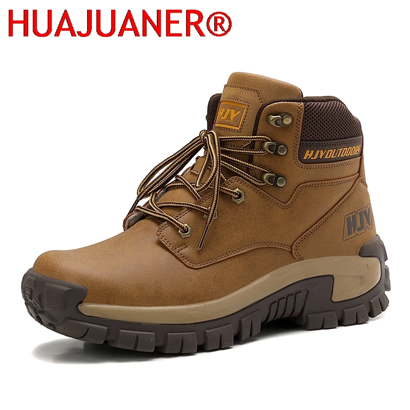 

High-Top Leather Men's Boots Breathable Desert Combat Boots Outdoor Non-slip Hiking Boots Men Motorcycle Boots Work Ankle Boots