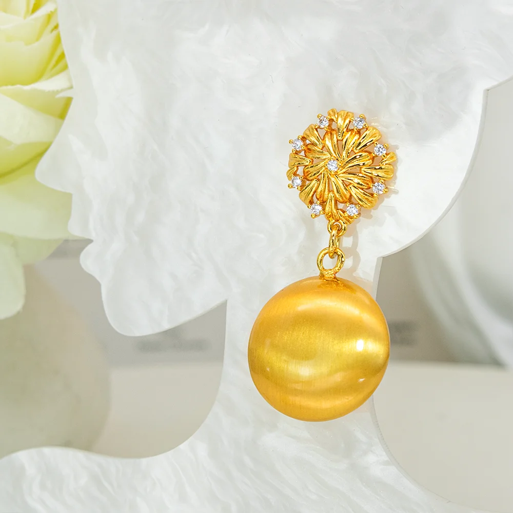 YTJX 18K vergoldete florale Zirkon-Ohrhänger, runde, mattgoldfarbene Ohrhänger für Damen, luxuriöses Geschenk für Abendpartys – Detail 6