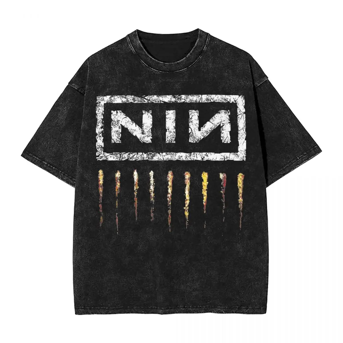 المتضخم غسلها تي شيرت تسعة بوصة الأظافر المطبوعة القطن التي شيرت روك باند نين الموضة التي شيرت للرجل الصيف Y2K الكلاسيكية طباعة المحملة