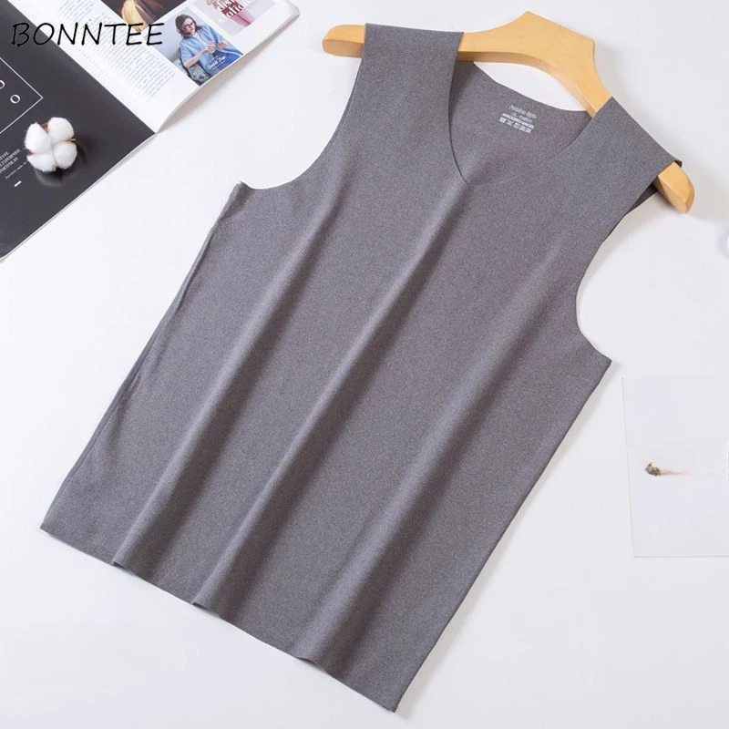 

Men Vests Autumn Basic V-neck Plus Velvet Keep Warm Clothes Sleeveless Slim Tops All-match Skin-friendly Korean Style Fashion