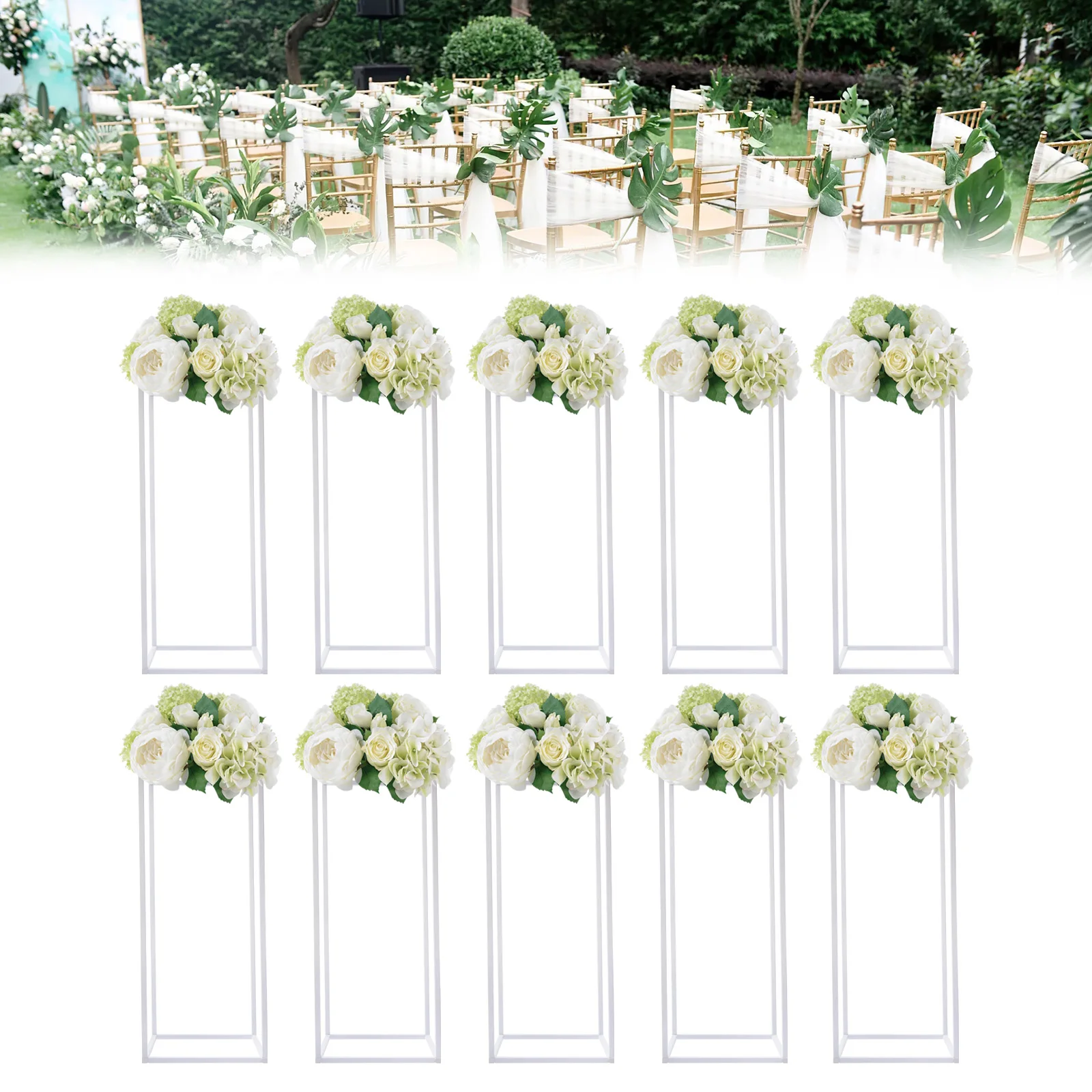 

10 Pcs 60cm Tall Flower Stand Metal Floor Vase Column Geometric Centerpiece Stands Rectangular Display Rack for Weddings Party D