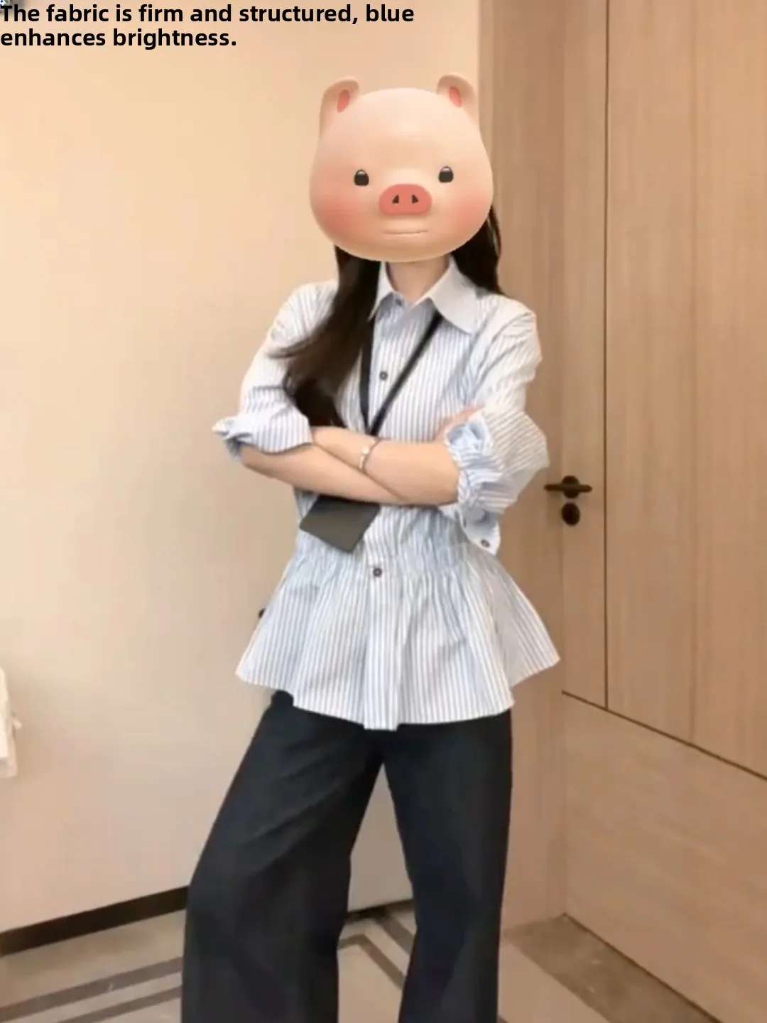 

Синяя женская рубашка в полоску в корейском стиле, весенний дизайн, приталенная, с завышенной талией, с длинным рукавом, для офиса и повседневной носки, модный топ